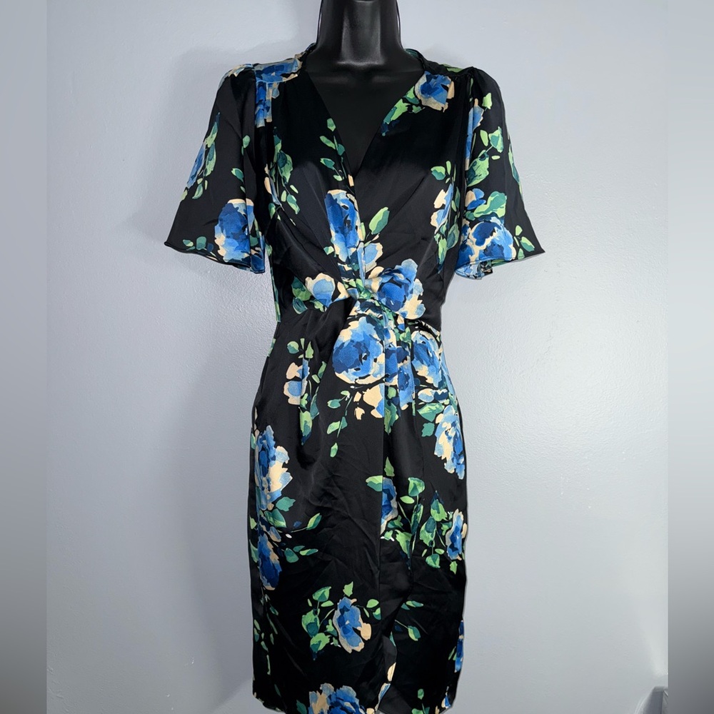 Zara Blue and Green Floral Dress with Flutter Sleeves